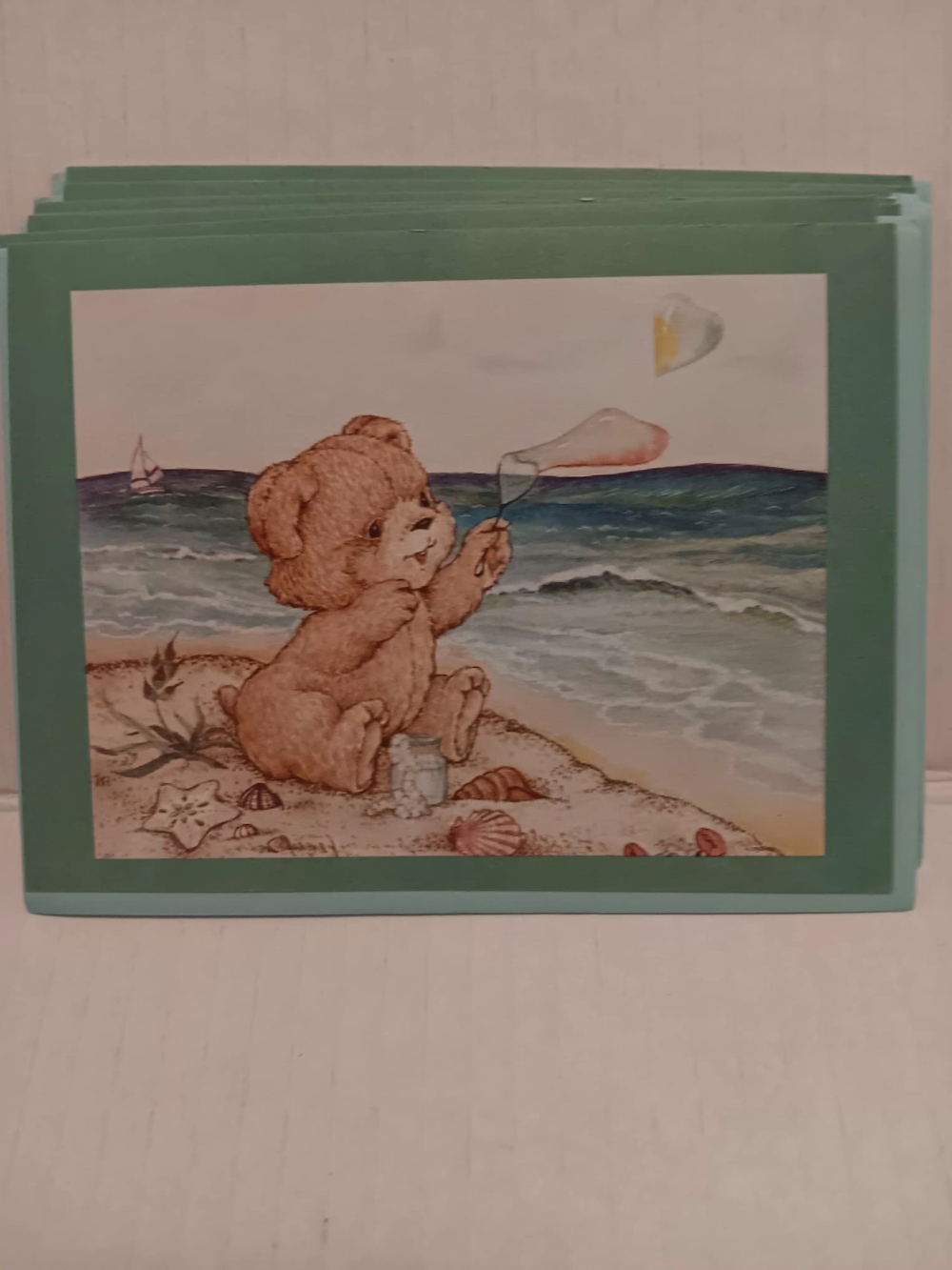 7 Vintage Forget Me Not American Greetings Cards Bear By The Sea Painting Blank
